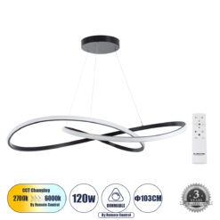 Alternative view of GLOBOSTAR® DEXTER 60917 Μοντέρνο Κρεμαστό Φωτιστικό Οροφής LED 120W 13440lm 300° AC 220-240V IP20 Ρυθμιζόμενο Λευκό CCT με Χειριστήριο από 2700K έως 6000K Dimmable - Lumileds SMD Chip - Μαύρο Ματ - Μ103 x Π103 x Υ22cm - 3 Χρόνια Εγγύηση