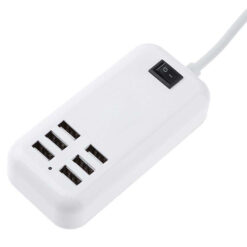 Alternative view of Φορτιστής USB 6 Θέσεων με ON / OFF Διακόπτη 4A 20 Watt 5V DC Λευκός GloboStar 69998