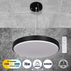 Alternative view of GLOBOSTAR® CASPER 61019 Μοντέρνο Κρεμαστό Φωτιστικό Οροφής LED 76W 8372lm 120° AC 220-240V IP20 Ρυθμιζόμενο Λευκό CCT με Χειριστήριο από 2700K έως 6000K Dimmable - Lumileds SMD Chip - Μαυρό Ματ - Μ45 x Π45 x Υ5.5cm - 3 Χρόνια Εγγύηση