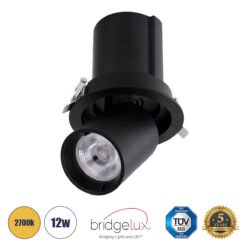 Alternative view of GLOBOSTAR® VIRGO-M 60309 Χωνευτό Κινούμενο Downlight Σποτ LED 12W 1500lm 36° AC 220-240V IP20 Θερμό Λευκό 2700K - Bridgelux COB Chip & TÜV SÜD Driver - Μαύρο Ματ - Μ11 x Π11 x Υ11.5cm / Q9.5cm - 5 Χρόνια Εγγύηση
