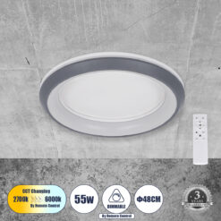 Alternative view of GLOBOSTAR® MELINA 61042 Μοντέρνο Φωτιστικό Οροφής LED 55W 6376lm 120° AC 220-240V IP20 Ρυθμιζόμενο Λευκό CCT με Χειριστήριο από 2700K έως 6000K Dimmable - Lumileds SMD Chip - Γκρι - Μ48 x Π48 x Υ9cm - 3 Χρόνια Εγγύηση