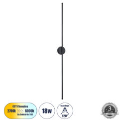 Alternative view of GLOBOSTAR® DIADEM 61333 Μοντέρνο Φωτιστικό Τοίχου - Απλίκα LED 18W 2160lm 120° AC 220-240V IP20 Ρυθμιζόμενο Λευκό CCT με On/Off 2700K/4500K/6000K - Lumileds SMD Chip - Μαύρο Ματ - Μ10 x Π4 x Υ120cm - 3 Χρόνια Εγγύηση