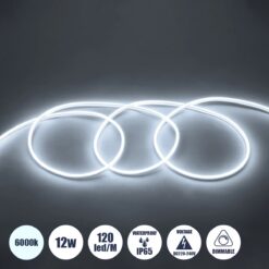 GLOBOSTAR® NEOVALE 70570 Ταινία Neon Flex LED 12W/m 1080lm/m 120° DC 220-240V Αδιάβροχο IP65 120 x SMD2835 Chip/m Ψυχρό Λευκό 6000K Dimmable – Sanan SMD Chip – Μ100 x Π0.8 x Υ1.6cm – 3 Χρόνια Εγγύηση
