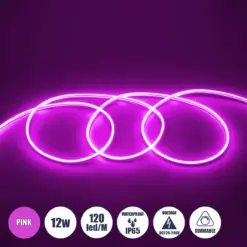 GLOBOSTAR® NEOVALE 70577 Ταινία Neon Flex LED 12W/m 600lm/m 120° DC 220-240V Αδιάβροχο IP65 120 x SMD2835 Chip/m Ροζ Dimmable - Sanan SMD Chip - Μ100 x Π0.8 x Υ1.6cm - 3 Χρόνια Εγγύηση