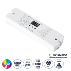 GloboStar® 70668 D4-L SKYDANCE DC DMX & RDM Dimmer High Speed Controller / Decoder 4 Καναλιών DC 12-24V 4 x 5A 120W - Max 20.5A 480W - IP20 Μ17 x Π5 x Υ2.5cm - 5 Years Warranty