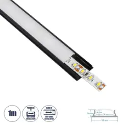 GLOBOSTAR® ALP-LINEAR CURBARIO 70804-1M Επιφανειακό Εύκαμπτο Προφίλ Αλουμινίου με Λευκό Γαλακτερό Πατητό Κάλυμμα για Ταινίες LED IP20 - Μαύρο & Λευκό - Μ100 x Π1.8 x Υ0.5cm