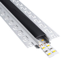 GloboStar® PLASTERBOARD-PROFILE 70820-3M Προφίλ Αλουμινίου – Βάση & Ψύκτρα Ταινίας LED με Μαύρο Φιμέ Κάλυμμα – Χωνευτή Χρήση σε Γυψοσανίδα – Trimless – Πατητό Κάλυμμα – Ασημί – 3 Μέτρα – Πακέτο 5 Τεμαχίων – Μ300 x Π6.7 x Υ1.4cm