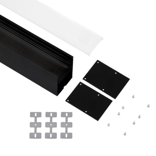 GLOBOSTAR® ALP-LINEAR VERTEX 70828-3M Επιφανειακό Προφίλ Αλουμινίου με Λευκό Γαλακτερό Πατητό Κάλυμμα για Ταινίες LED IP20 – Μαύρο & Λευκό – Μ300 x Π5 x Υ7cm