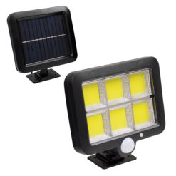 GLOBOSTAR® ZETA 71463 Προβολέας με Ανιχνευτή PIR / Αισθητήρα Κίνησης LED 20W 600lm 120° DC 5V με Φωτοβολταϊκό Panel 5V 1W & Επαναφορτιζόμενη Μπαταρία Li-ion 3.2V 2400mAh Αδιάβροχο IP65 Ψυχρό Λευκό 6000K - Sanan COB Chip - Μαύρο - Μ15 x Π3.5 x Υ13cm - 2 Χρόνια Εγγύηση