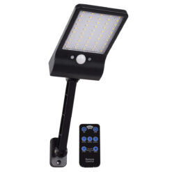 GLOBOSTAR® RASOL 71466 Προβολέας με Ανιχνευτή PIR / Αισθητήρα Κίνησης & IR Ασύρματο Χειριστήριο LED 3W 150lm 120° DC 5V με Φωτοβολταϊκό Panel 5V 0.3W & Επαναφορτιζόμενη Μπαταρία Li-ion 3.2V 2200mAh Αδιάβροχο IP65 Ψυχρό Λευκό 6000K Dimmable - Sanan SMD Chip - Μαύρο - Μ16.5 x Π9 x Υ3cm - 2 Χρόνια Εγγύηση