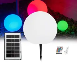 GLOBOSTAR® GARDENGLOW 71474 Μοντέρνο Φωτιστικό Κήπου Μπάλα με IR Ασύρματο Χειριστήριο LED 3W 240lm 360° DC 5V με USB-C με Ενσωματωμένο Φωτοβολταϊκό Panel 6V 1W & Επαναφορτιζόμενη Μπαταρία Li-ion 3.7V 2x18650 1400mAh Αδιάβροχο IP54 Πολύχρωμο RGBW Dimmable - Sanan SMD Chip - Γαλακτερό Λευκό - Μ25 x Π25 x Υ25cm - 2 Χρόνια Εγγύηση
