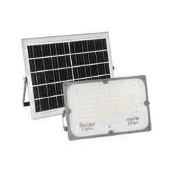 GLOBOSTAR® LUMOVOX 73068 Προβολέας LED 200W 10000lm 120° DC 5V με Φωτοβολταϊκό Panel 5V 12W & Επαναφορτιζόμενη Μπαταρία Li-ion 3.2V 10000mAh Αδιάβροχο IP67 Ψυχρό Λευκό 6000K - 180 x SMD2835 Sanan Chip - Γκρι Ανθρακί - Μ29.5 x Π5.5 x Υ19cm - 2 Χρόνια Εγγύηση