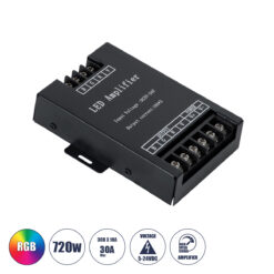 GLOBOSTAR® RGBAMPLIFIER 73393 DC Ενισχυτής Ισχύος & Σήματος Υψηλής Ταχύτητας με 3 x 10A 240W Κανάλια DC 5-24V 30A 720W Max IP20 - Μ11 x Π9 x Υ2.5cm - 2 Χρόνια Εγγύηση