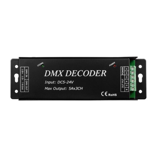 GLOBOSTAR® RGBCONTROLLER 73412 DMX Dimmer / Controller με RF Ασύρματο Χειριστήριο με 3 x 15A 75W Κανάλια DC 5-24V 15A 360W Max IP20 – DMX512 & RF2.4Ghz – Μ17.5 x Π3 x Υ3.5cm – 1 Χρόνος Εγγύηση