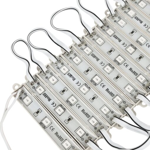GLOBOSTAR® MODULARI 73703 Module LED 0.8W 64lm 120° DC 12V Αδιάβροχο IP65 3 x SMD5050 Chip Κόκκινο Dimmable – Μ8.6 x Π1.2 x Υ0.5cm – Πακέτο 20 Τεμαχίων – 3 Χρόνια Εγγύηση