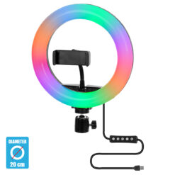 Alternative view of GloboStar® 75800 Professional Digital Ring Light Φ20cm LED SMD 20W 2000lm 180° DC 5V με Καλώδιο Τροφοδοσίας USB - Ενσωματωμένο Χειριστήριο Εναλλαγής Χρωμάτων & 1 Βάση Τηλεφώνου - Πολύχρωμο RGBW+WW Dimmable