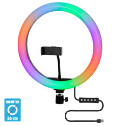 Alternative view of GloboStar® 75802 Professional Digital Ring Light Φ30cm LED SMD 40W 4000lm 180° DC 5V με Καλώδιο Τροφοδοσίας USB - Ενσωματωμένο Χειριστήριο Εναλλαγής Χρωμάτων & 1 Βάση Τηλεφώνου - Πολύχρωμο RGBW+WW Dimmable