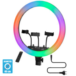 Alternative view of GloboStar® 75805 Professional Digital Ring Light Φ46cm LED SMD 70W 7000lm 180° AC 230V με Καλώδιο Τροφοδοσίας Πρίζας - Ασύρματο Χειριστήριο RF 2.4Ghz Εναλλαγής Χρωμάτων & 3 Βάσεις Τηλεφώνου - Πολύχρωμο RGBW+WW Dimmable