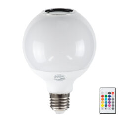 GLOBOSTAR® RGBOO 76072 Λάμπα E27 G95 με IR Ασύρματο χειριστήριο & 3W Bluetooth Ηχείο LED 12W 780lm 260° AC 220-240V IP20 Πολύχρωμο RGBW Dimmable - Sanan SMD Chip - Μ13 x Π25 x Υ43cm - 2 Χρόνια Εγγύηση