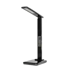 GLOBOSTAR® ZENTIME 76564 Μοντέρνο Επιτραπέζιο Φωτιστικό Γραφείου με Ασύρματη Φόρτιση 10W 2A & Ψηφιακό Ρολόι LED 3.5W 350lm 120° DC 5V με USB-C IP20 Ρυθμιζόμενο Λευκό CCT με Αφή 2700K/4500K/6000K Dimmable - Sanan SMD Chip - Μαύρο - Μ18 x Π12 x Υ40cm - 2 Χρόνια Εγγύηση