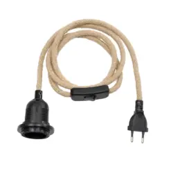 GLOBOSTAR® WHIP 77660 Μοντέρνο DIY Φωτιστικό με Υφασμάτινο Καλώδιο, Ντουί 1 x E27, Διακόπτη On/Off & Πρίζα AC 220-240V IP20 - Μπεζ & Μαύρο - Μ150 x Π5.8 x Υ5.8cm