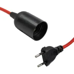 Alternative view of GLOBOSTAR® WHIP 77666 Μοντέρνο DIY Φωτιστικό με Υφασμάτινο Καλώδιο, Ντουί 1 x E27, Διακόπτη On/Off & Πρίζα AC 220-240V IP20 - Κόκκινο & Μαύρο - Μ150 x Π4 x Υ4cm
