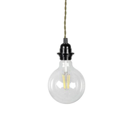 GLOBOSTAR® WHIP 77667 Μοντέρνο DIY Φωτιστικό με Πλεκτό Καλώδιο, Ντουί 1 x E27, Διακόπτη On/Off & Πρίζα AC 220-240V IP20 – Χακί & Μαύρο – Μ150 x Π5.8 x Υ5.8cm