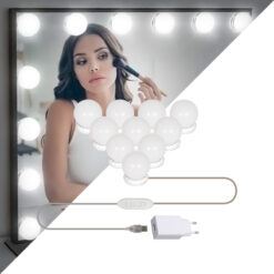 GLOBOSTAR® MIRRORPEARLS 79047 Μοντέρνο Φωτιστικό Γιρλάντα Καθρέπτη Μακιγιάζ με USB 5.0 LED 8W 800lm 260° DC 5V Αδιάβροχο IP54 Ρυθμιζόμενο Λευκό CCT με Ενσωματωμένο Χειριστήριο από 2700K έως 6000K Dimmable - Sanan SMD Chip - Λευκό - Μ200 x Π4.5 x Υ4.9cm - Πακέτο 10 Τεμαχίων - 3 Χρόνια Εγγύηση