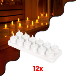 GLOBOSTAR® FIREFLAME 79565 Διακοσμητικά Κεράκια Ρεσώ με Εφέ Κινούμενης Φλόγας & Βάση Φόρτισης LED 0.2W 5lm 180° DC 1.2V με 12x Επαναφορτιζόμενες Μπαταρίες Ni-MH IP20 Θερμό Λευκό 2700K - Λευκό - Μ3.9 x Π3.9 x Υ4.9cm - Πακέτο 6 Τεμαχίων - 2 Χρόνια Εγγύηση