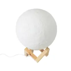 Alternative view of GloboStar® MOON 79607-S Επιτραπέζιο Φωτιστικό LED 3W 150lm 360° DC 5V IP20 RGB Dimmable Λευκό Πλαστικό με Μπεζ Ξύλο - Λειτουργία μόνο σε ρεύμα, χωρίς μπαταρίες - Μ20 x Π20 x Υ23cm - 2 Χρόνια Εγγύηση