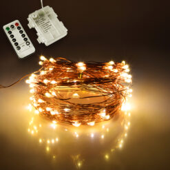 GLOBOSTAR® STRINGLIGHT 79780 Σετ Γιρλάντας 10m 100 LED με Κουτί Τροφοδοσίας & RF Ασύρματο Χειριστήριο LED 6W 420lm 360° DC 5V με 3xAAA Μπαταρίες Αδιάβροχο IP54 Θερμό Λευκό 2700Κ Dimmable - Χάλκινο - Μ1000 x Π0.6 x Υ0.6cm - 1 Χρόνο Εγγύηση