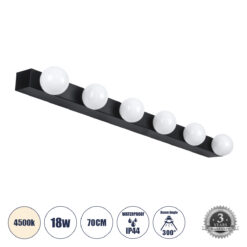 Alternative view of GLOBOSTAR® BELLA 60452 Μοντέρνο Φωτιστικό Τοίχου - Απλίκα Καθρέπτη Μπάνιου LED 18W 2052lm 300° AC 220-240V IP44 Φυσικό Λευκό 4500K - Bridgelux COB Chip & TÜV SÜD Driver - Μαύρο Ματ & Λευκό - Μ70 x Π11 x Υ6cm - 3 Χρόνια Εγγύηση