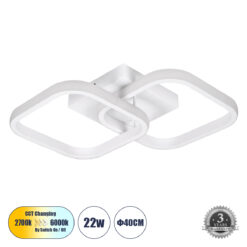 Alternative view of GLOBOSTAR® NORA 61062 Μοντέρνο Φωτιστικό Οροφής LED 22W 2640lm 300° AC 220-240V IP20 Ρυθμιζόμενο Λευκό CCT με On/Off 2700K/4500K/6000K - Lumileds SMD Chip - Λευκό Ματ - Μ40 x Π24 x Υ7cm - 3 Χρόνια Εγγύηση
