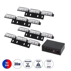 GloboStar® 85017 PRO Series ΣΕΤ 4 x 3 Μπάρες Σήμανσης Οχήματος Οδικής Βοήθειας για Αυτοκίνητα & Φορτηγά 3 Προγραμμάτων Φωτισμού STROBE LED HIGH POWER 36W DC 10-30V Αδιάβροχο IP65 Κόκκινο & Μπλε-  Μ18 x Π4.5 x Υ3cm - 2 Χρόνια Εγγύηση