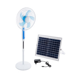 Alternative view of GloboStar® SOLARA-FAN 85355 Solar Fan Αυτόνομος Ηλιακός Επιδαπέδιος Ανεμιστήρας 25W 2 Λειτουργιών Ρεύματος με AC 220-240V ή με Φωτοβολταϊκό Panel 9V 12W & Επαναφορτιζόμενη Μπαταρία Li-ion 7.4V 4400mAh - 3 Ταχύτητες - Ενσωματωμένο USB 2.0 Charger Συσκευών - IP20 - Μ44 x Π37.5 x Υ132cm - Λευκό & Μπλε - 2 Years Warranty