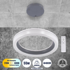 Alternative view of GLOBOSTAR® ARIANA 61039 Μοντέρνο Κρεμαστό Φωτιστικό Οροφής LED 55W 6376lm 120° AC 220-240V IP20 Ρυθμιζόμενο Λευκό CCT με Χειριστήριο από 2700K έως 6000K Dimmable - Lumileds SMD Chip - Γκρι - Μ48 x Π48 x Υ6.5cm - 3 Χρόνια Εγγύηση