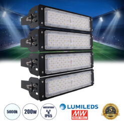 GLOBOSTAR® GOLIATH 90100-4 Προβολέας για Γήπεδα Tennis & Ποδοσφαίρου 5x5 LED 200W 30000lm 75°x135° SDCM<5 Fish Eye Lens AC 220-240V Αδιάβροχο IP65 IK08 Φυσικό Λευκό 5000K - Lumileds SMD Chip & Mean Well Driver - Μαύρο Ματ - Μ32 x Π12 x Υ36cm - 5 Χρόνια Εγγύηση