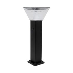 GLOBOSTAR® VEGGIE 90524 Φωτιστικό Κολωνάκι Κήπου LED 10W 500lm 120° με Ενσωματωμένο Φωτοβολταϊκό Panel 6V 2W & Επαναφορτιζόμενη Μπαταρία Li-ion 3.2V 6000mAh με Αισθητήρα Ημέρας-Νύχτας Αδιάβροχο IP65 All in One CCT 6000K-4500K – Sanan SMD Chip – Μαύρο – Μ19.5 x Π19.5 x Υ60cm – 2 Χρόνια Εγγύηση