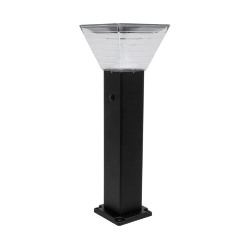 GLOBOSTAR® VEGGIE 90524 Φωτιστικό Κολωνάκι Κήπου LED 10W 500lm 120° με Ενσωματωμένο Φωτοβολταϊκό Panel 6V 2W & Επαναφορτιζόμενη Μπαταρία Li-ion 3.2V 6000mAh με Αισθητήρα Ημέρας-Νύχτας Αδιάβροχο IP65 All in One CCT 6000K-4500K – Sanan SMD Chip – Μαύρο – Μ19.5 x Π19.5 x Υ60cm – 2 Χρόνια Εγγύηση
