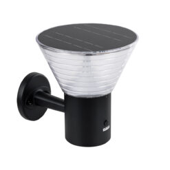 GLOBOSTAR® VEGGIE 90530 Μοντέρνο Φωτιστικό Τοίχου - Απλίκα LED 10W 330lm 120° με Ενσωματωμένο Φωτοβολταϊκό Panel 6V 2W & Επαναφορτιζόμενη Μπαταρία Li-ion 3.2V 1800mAh με Αισθητήρα Ημέρας-Νύχτας Αδιάβροχο IP65 Ψυχρό Λευκό 6000K - Μαύρο- Μ23 x Π30 x Υ25cm - 2 Χρόνια Εγγύηση