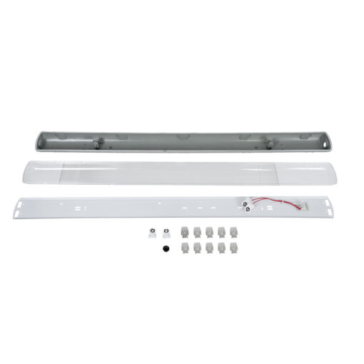 GLOBOSTAR® VIGAS 90613 Γραμμικό Βιομηχανικό Φωτιστικό Σκαφάκι Tri-Proof με Μεταλλικά Clips για 2 x Λάμπες T8 G13 120cm Τύπου Φθορίου LED Τροφοδοσίας Ενός Άκρου 120° AC 220-240V Αδιάβροχο IP65 – Γκρι με Διάφανο Κάλυμμα Πλαστικό PC – Μ126 x Π11.5 x Υ9cm