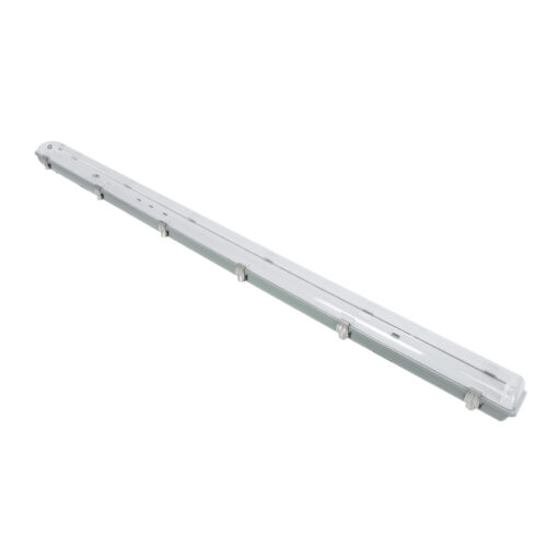 GLOBOSTAR® VIGAS 90615 Γραμμικό Βιομηχανικό Φωτιστικό Σκαφάκι Tri-Proof με Μεταλλικά Clips για 2 x Λάμπες T8 G13 150cm Τύπου Φθορίου LED Τροφοδοσίας Ενός Άκρου 120° AC 220-240V Αδιάβροχο IP65 – Γκρι με Διάφανο Κάλυμμα Πλαστικό PC – Μ156 x Π12 x Υ9cm