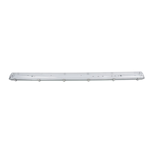 GLOBOSTAR® VIGAS 90615 Γραμμικό Βιομηχανικό Φωτιστικό Σκαφάκι Tri-Proof με Μεταλλικά Clips για 2 x Λάμπες T8 G13 150cm Τύπου Φθορίου LED Τροφοδοσίας Ενός Άκρου 120° AC 220-240V Αδιάβροχο IP65 – Γκρι με Διάφανο Κάλυμμα Πλαστικό PC – Μ156 x Π12 x Υ9cm