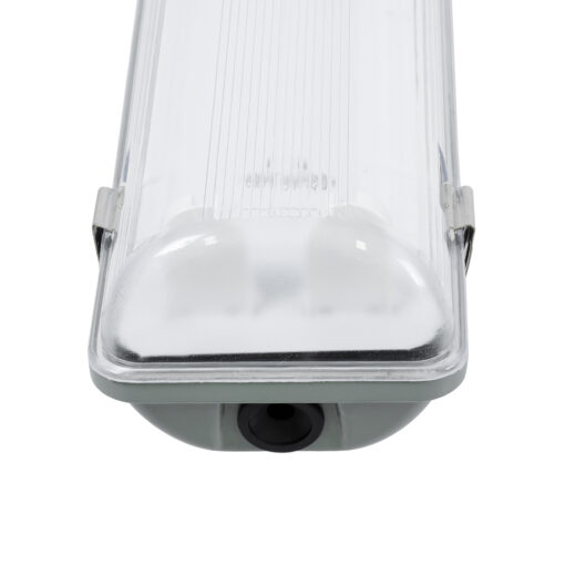 GLOBOSTAR® VIGAS 90615 Γραμμικό Βιομηχανικό Φωτιστικό Σκαφάκι Tri-Proof με Μεταλλικά Clips για 2 x Λάμπες T8 G13 150cm Τύπου Φθορίου LED Τροφοδοσίας Ενός Άκρου 120° AC 220-240V Αδιάβροχο IP65 – Γκρι με Διάφανο Κάλυμμα Πλαστικό PC – Μ156 x Π12 x Υ9cm