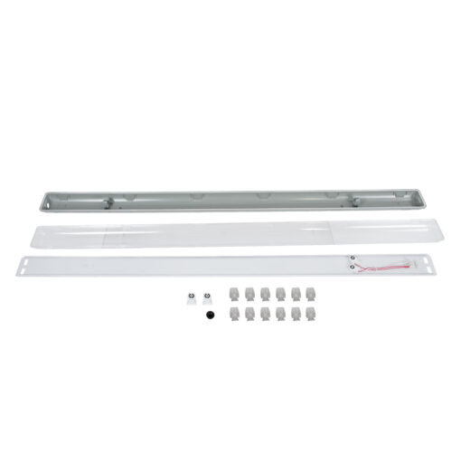 GLOBOSTAR® VIGAS 90615 Γραμμικό Βιομηχανικό Φωτιστικό Σκαφάκι Tri-Proof με Μεταλλικά Clips για 2 x Λάμπες T8 G13 150cm Τύπου Φθορίου LED Τροφοδοσίας Ενός Άκρου 120° AC 220-240V Αδιάβροχο IP65 – Γκρι με Διάφανο Κάλυμμα Πλαστικό PC – Μ156 x Π12 x Υ9cm