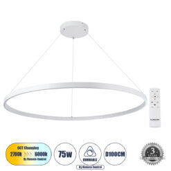 Alternative view of GLOBOSTAR® DIAMOND 61518 Μοντέρνο Κρεμαστό Φωτιστικό Οροφής LED 75W 8400lm 360° AC 220-240V IP20 Ρυθμιζόμενο Λευκό CCT με Χειριστήριο από 2700K έως 6000K Dimmable - Lumileds SMD Chip - Λευκό Ματ - Μ100 x Π100 x Υ90cm - 3 Χρόνια Εγγύηση
