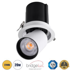 Alternative view of GLOBOSTAR® VIRGO-B 60311 Χωνευτό Κινούμενο Downlight Σποτ LED 20W 2500lm 36° AC 220-240V IP20 Θερμό Λευκό 2700K - Bridgelux COB Chip & TÜV SÜD Driver - Λευκό & Μαύρο Ματ - Μ13.5 x Π13.5 x Υ14cm / Q11.5cm - 5 Χρόνια Εγγύηση