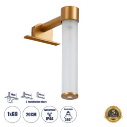 Alternative view of GLOBOSTAR® ELSA 60407 Μοντέρνο Φωτιστικό Τοίχου - Απλίκα Καθρέπτη Μπάνιου με Ντουί 1 x G9 AC 220-240V IP44 - Χάλκινο & Λευκό - Μ3.5 x Π13.5 x Υ20cm