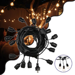 Alternative view of GLOBOSTAR® E27GARLAND 78985 Μοντέρνο Φωτιστικό Κήπου Γιρλάντα 20m με Ντουί 15 x E27 & Πρίζα Schuko Επεκτεινόμενη 90° AC 220-240V IP65 - Μαύρο - Μ1500 x Π127 x Υ16cm