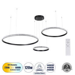 Alternative view of GLOBOSTAR® DIAMOND TRIO 61144 Μοντέρνο Κρεμαστό Φωτιστικό Οροφής LED 120W 14723lm 360° AC 220-240V IP20 Ρυθμιζόμενο Λευκό CCT με Χειριστήριο από 2700K έως 6000K Dimmable - Lumileds SMD Chip - Μαυρό Ματ - Μ150 x Π150 x Υ60cm - 3 Χρόνια Εγγύηση
